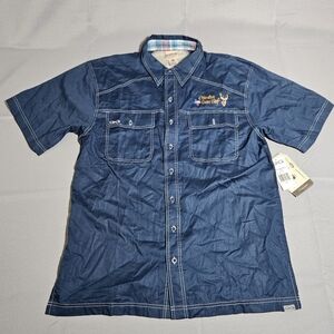 GameGuard Outdoors Short Sleeve Vented Embroidered Texas Button Down Blue NWT M